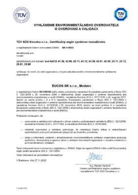 Environmental verifier’s declaration on verification and validation activities